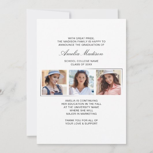 Faire-part Script d'encre unique minimal moderne Graduate 4 p (Dos)