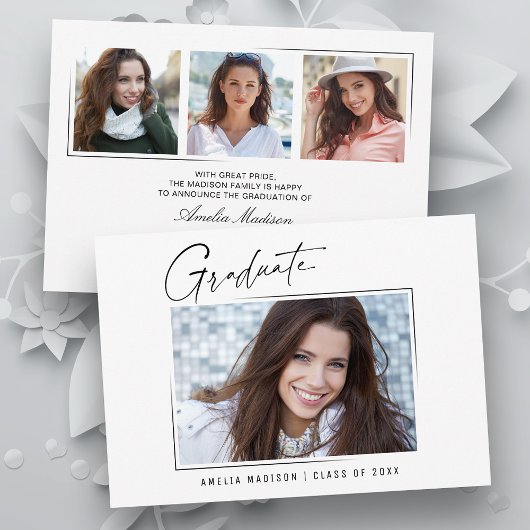 Faire-part Script d'encre unique minimal moderne Graduate 4 p