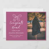 Faire-part Script écrit à la main simple bow Graduation (Devant)