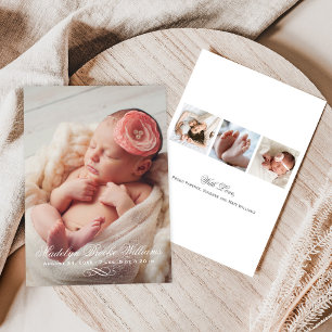 Faire-part Script Elegance Baby Girl Photo Overlay Naissance