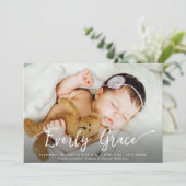 Faire-part Script élégant Baby Girl Nom Photo Naissance rose (Debout devant)