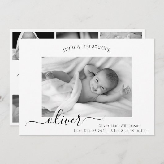 Faire-part Script élégant moderne Collage photo Nouveau bébé (Devant / Derrière)