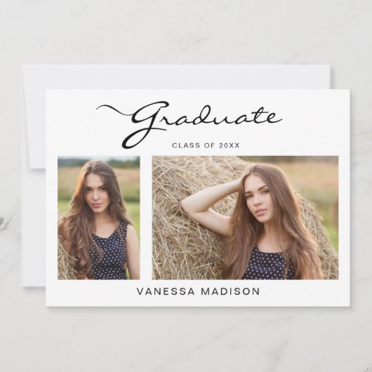 Faire-part Script élégant moderne simple | 2 Diplôme photo (Devant)