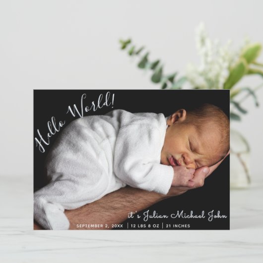 Faire-part Script Garçon Nouveau-né Statistiques Photo Collag (Debout devant)