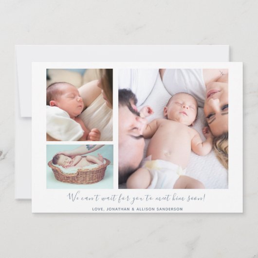 Faire-part Script Garçon Nouveau-né Statistiques Photo Collag (Dos)