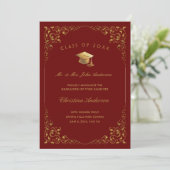 Faire-part Script Gold Ivy Des Parents Photo Red Graduation (Debout devant)