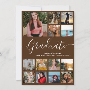 Faire-part Script Graduate 13 Photo Collage Graduation Brown