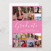 Faire-part Script Graduate 13 Photo Collage Pink Graduation (Devant / Derrière)
