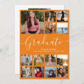 Faire-part Script Graduate 14 Photo Collage Orange Graduation (Devant / Derrière)
