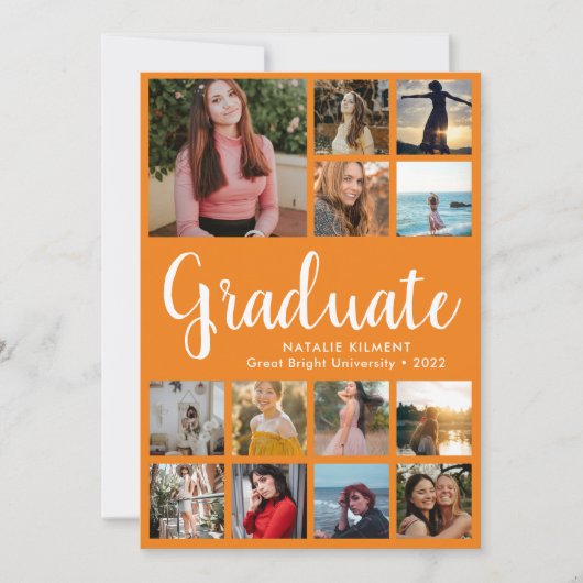 Faire-part Script Graduate 14 Photo Collage Orange Graduation (Devant)