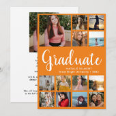 Faire-part Script Graduate 14 Photo Collage Orange Graduation (Devant / Derrière)
