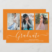 Faire-part Script Graduate 3 Photo Collage Orange Graduation (Devant / Derrière)