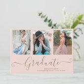 Faire-part Script Graduate 3 Photo Collage Pink Graduation (Debout devant)