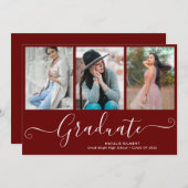 Faire-part Script Graduate 3 Photo Collage Red Graduation (Devant / Derrière)