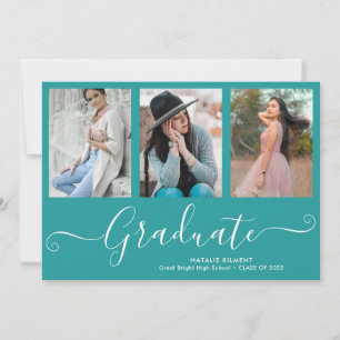 Faire-part Script Graduate 4 Photo Collage Graduation Turquoi
