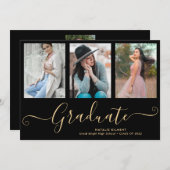Faire-part Script Graduate 4 Photo Collage noir Graduation (Devant / Derrière)