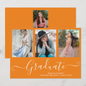 Faire-part Script Graduate 4 Photo Collage Orange Graduation (Devant / Derrière)