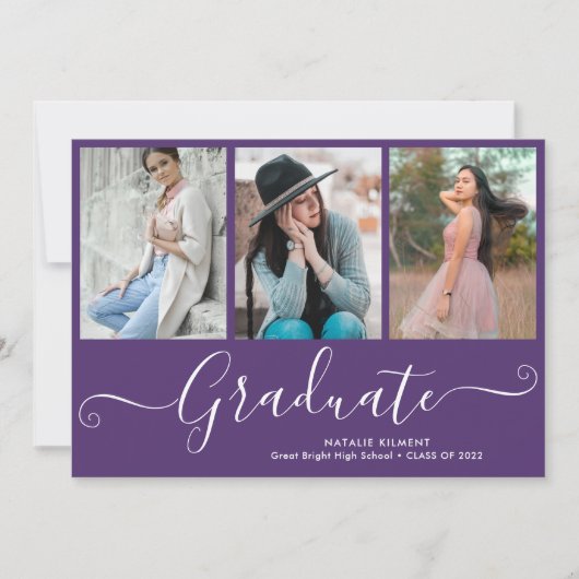 Faire-part Script Graduate 4 Photo Collage Purple Graduation (Devant)