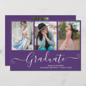 Faire-part Script Graduate 4 Photo Collage Purple Graduation (Devant / Derrière)