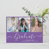 Faire-part Script Graduate 4 Photo Collage Purple Graduation (Debout devant)