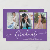 Faire-part Script Graduate 4 Photo Collage Purple Graduation (Devant / Derrière)