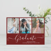 Faire-part Script Graduate 4 Photo Collage Red Graduation (Debout devant)