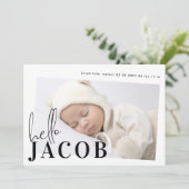 Faire-part Script Hello Nom Black Minimalist Photo Baby (Debout devant)