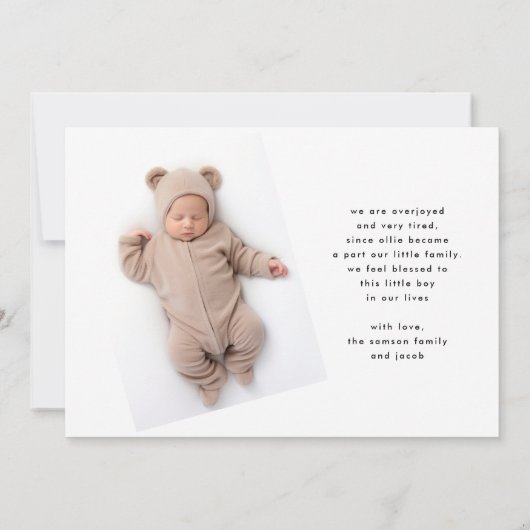 Faire-part Script Hello Nom Black Minimalist Photo Baby (Dos)