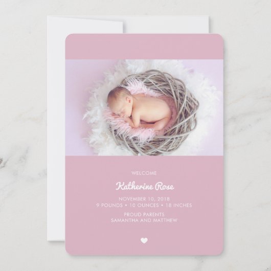 Faire-part Script Lettering Baby Birth Annonces (Dos)