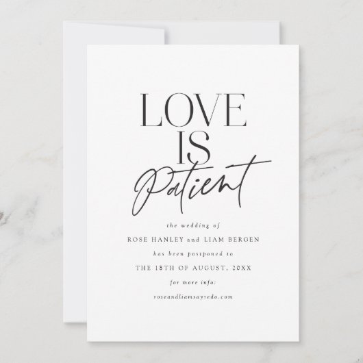 Faire-part Script Love Mariage reporté Modifier la date (Devant)