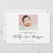 Faire-part Script manuscrit Baby Girl Nom photo Naissance (Dos)