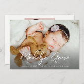 Faire-part Script manuscrit Baby Girl Nom photo Naissance (Devant / Derrière)