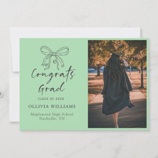 Faire-part Script manuscrit Celadon Graduation (Devant)