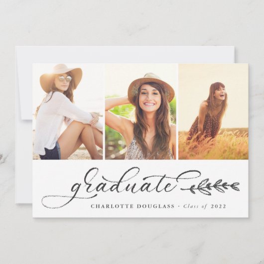 Faire-part Script manuscrit Graduate 3 photo Collage (Devant)