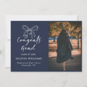 Faire-part Script manuscrit Marine Bleu Graduation (Devant)