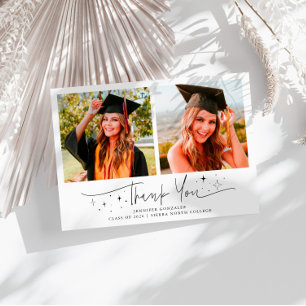 Faire-part Script manuscrit Merci Étoiles Blanches Multi Phot