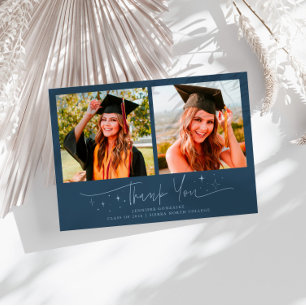 Faire-part Script manuscrit Merci Etoiles Bleu Marine Grad Mu