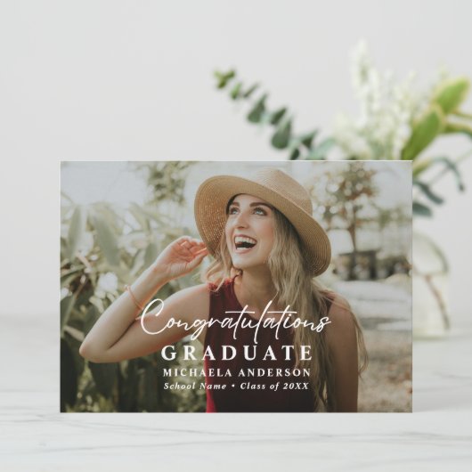 Faire-part Script manuscrit moderne 2-Photo Graduation (Debout devant)