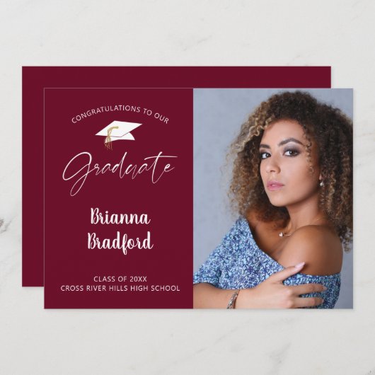 Faire-part Script manuscrit moderne Maroon Burgundy (Devant / Derrière)