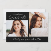 Faire-part Script manuscrit moderne noir 3 photo Graduation (Devant)