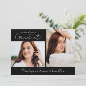 Faire-part Script manuscrit moderne noir 3 photo Graduation (Debout devant)