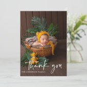 Faire-part Script manuscrit moderne photo Merci bébé (Debout devant)