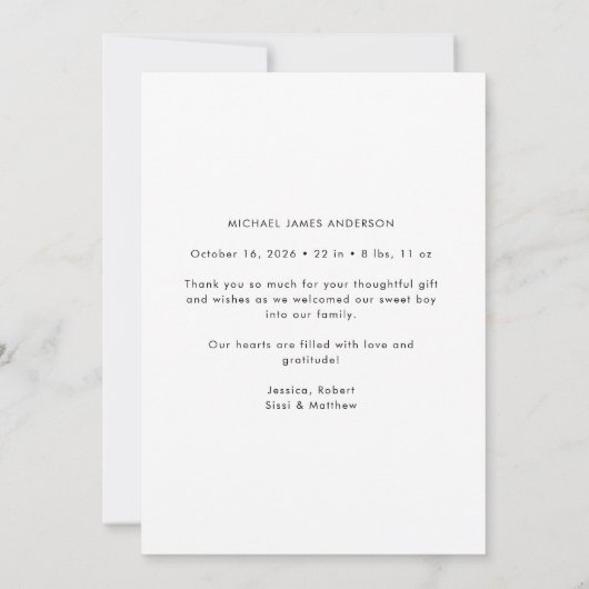 Faire-part Script manuscrit moderne photo Merci bébé (Dos)