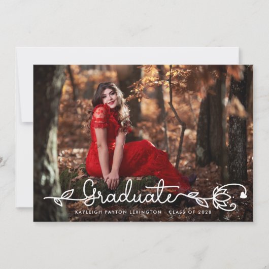Faire-part Script manuscrit moderne Red Photo Graduation (Devant)