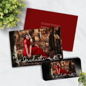 Faire-part Script manuscrit moderne Red Photo Graduation