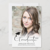 Faire-part Script manuscrit simple moderne Diplômé 2 photo (Devant)