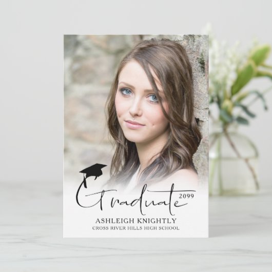 Faire-part Script manuscrit simple moderne Diplômé 2 photo (Debout devant)