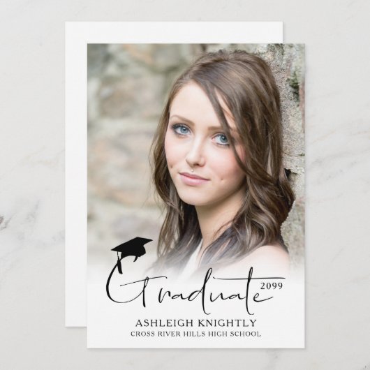 Faire-part Script manuscrit simple moderne Diplômé 2 photo (Devant / Derrière)