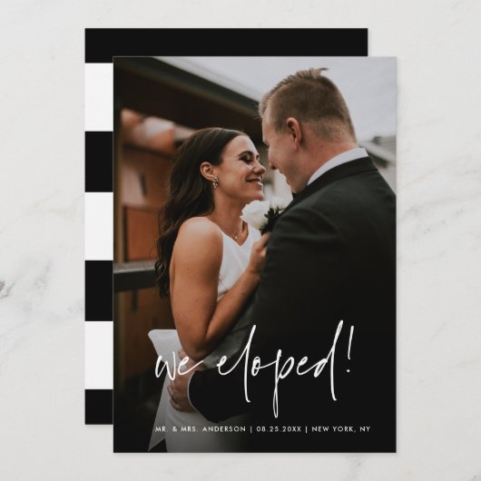 Faire-part Script manuscrit simple Nous avons Elopé Mariage p (Devant / Derrière)