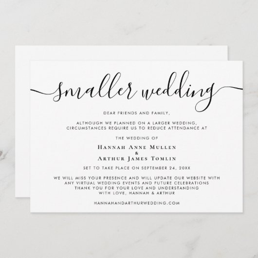 Faire-part Script Mariage réduit (Devant / Derrière)